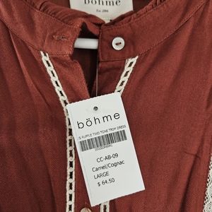 Bohme camel/cognac boho dress, Size L, NWT